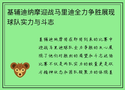 基辅迪纳摩迎战马里迪全力争胜展现球队实力与斗志